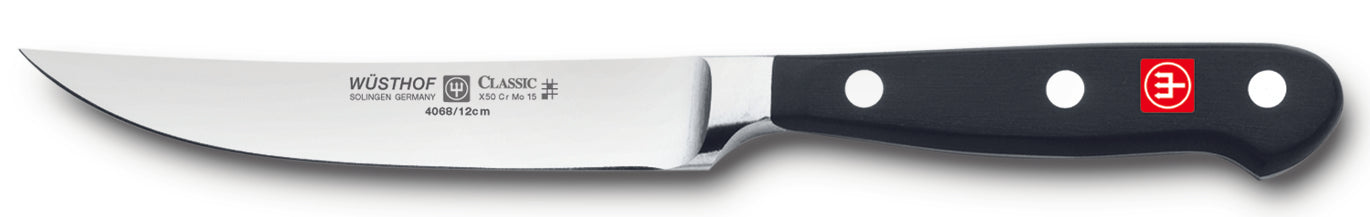 4068-7 wusthof classic steak knife. 4.5 inches. riveted handle.