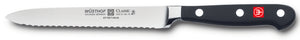 4110-7 wusthof classic serrated sausage knife. 5 inches. riveted handle.