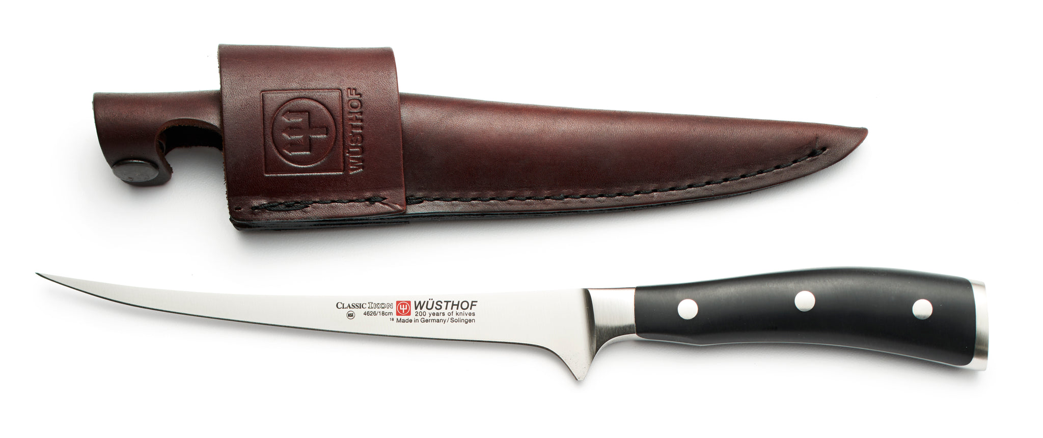 4626WS wusthof classic ikon 7 inch fillet knife with leather sheath